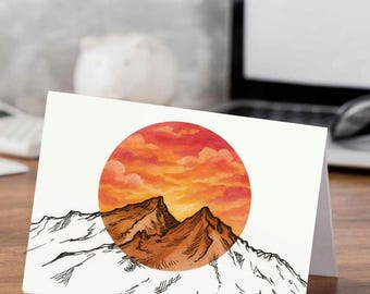 Unique Orange Sunrise Mountain Greeting Card