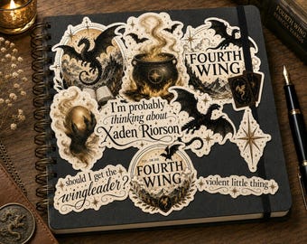 Fantasy Book Sticker Pack Inspired by the Fourth Wing Series | Dragon Rider Vinyl Stickers | Kindle & Water Bottle Decals