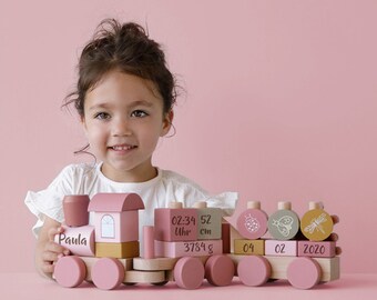 Holzzug Rosa - Zur Geburt / Zur Taufe | Little Dutch - Mit Lasergravur personalisiert