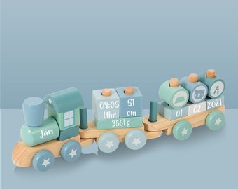 Holz Lokomotive Adventure BLAU | Little Dutch -  personalisiert mit Deinen Wunschdaten