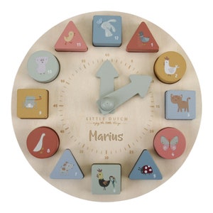 Puzzle Clock Wood | Little Dutch - Personalized with name