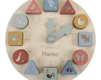 Puzzle Clock Wood | Little Dutch - Personalized with name