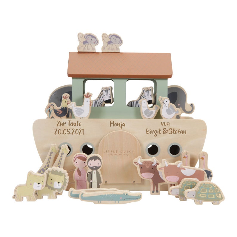 For the baptism Noah's Ark wood Little Dutch with laser engraving image 2