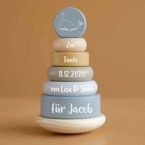 Little Dutch Holz Ring Stapelturm Ocean blau by Schmatzepuffer® bedruckt personalisierbar Bild 1