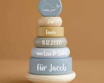 Little Dutch Holz Ring Stapelturm "Ocean" – blau | by Schmatzepuffer® "bedruckt personalisierbar"