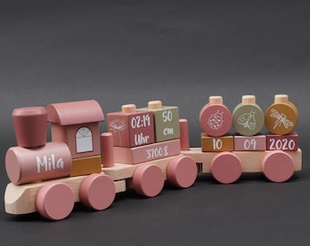 Wooden train Wild Flowers pink | Little Dutch - Printed for birth