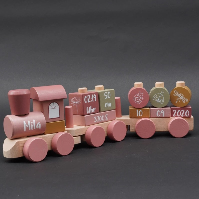 Wooden train Wild Flowers pink Little Dutch Printed for birth Zur Geburt