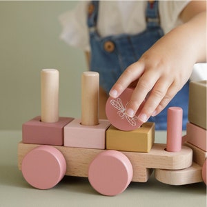 Wooden train Wild Flowers pink Little Dutch Printed for birth image 3