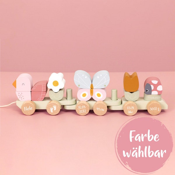 Wooden train Flowers & Butterflies | Little Dutch - Birth - "Printed / Lasered"