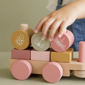 Wooden train Wild Flowers pink Little Dutch Printed for birth image 4