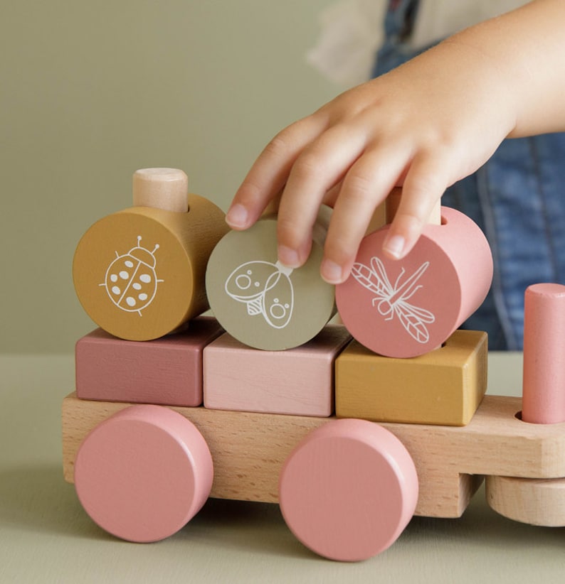 Wooden train Wild Flowers pink Little Dutch Printed for birth image 4