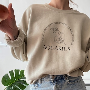 Floral Aquarius Crewneck Sweatshirt | Oversized Astrological Design Cotton Sweatshirt | Unisex Zodiac Pullover
