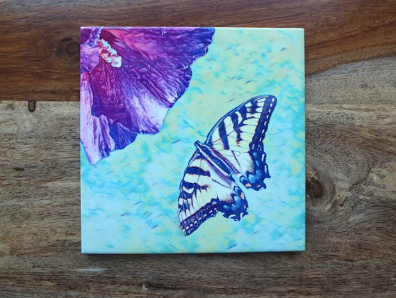 3dRose ct_53063_1 Kiss of The Butterfly in Spring with Flowers Decor Ceramic Tile 4-Inch