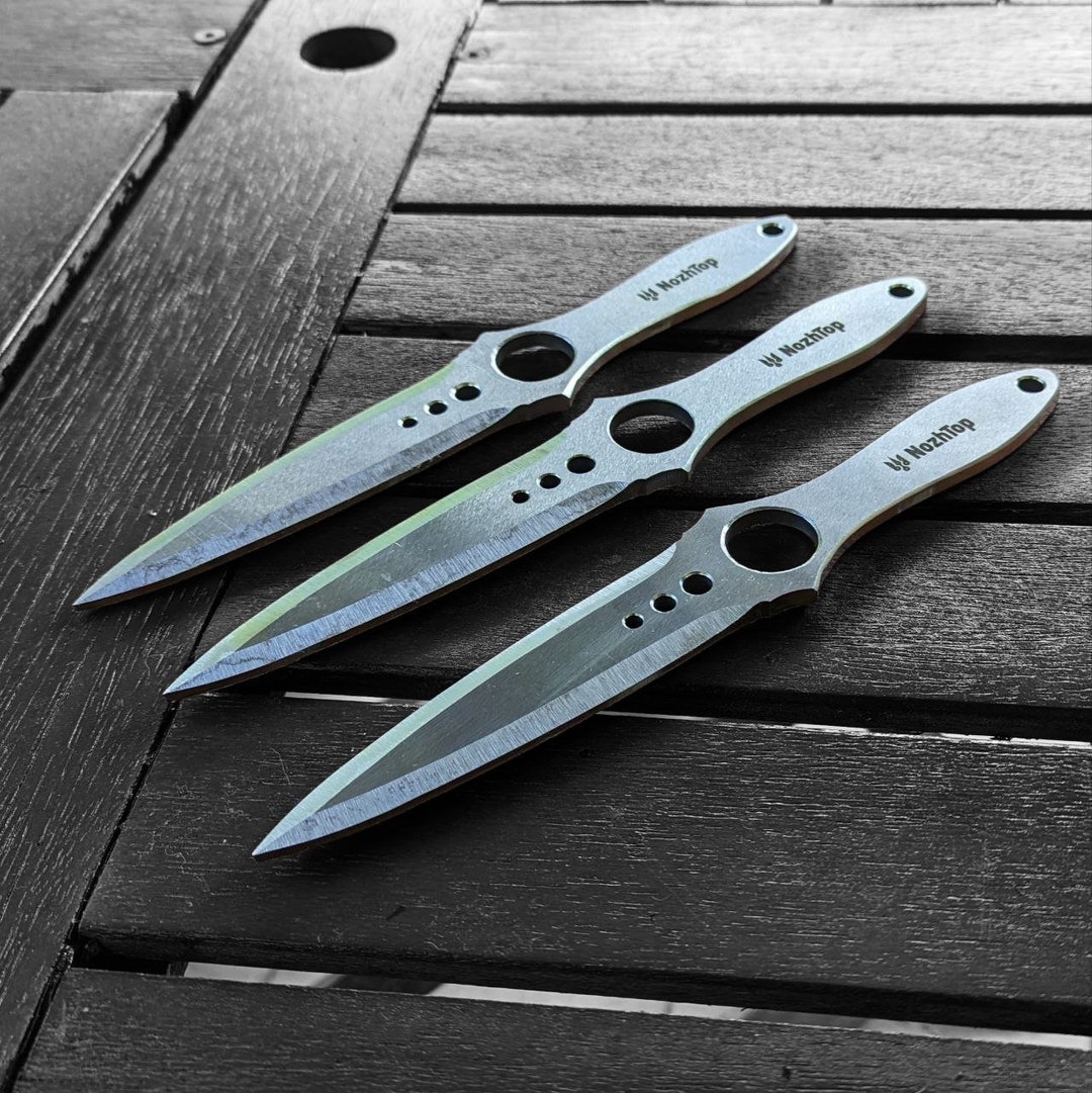 Set of 3 Nospin Throwing Knives skeleton Balanced Polished Carbon