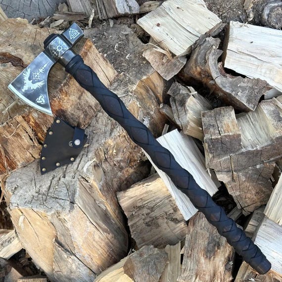 Handcrafted Viking Axe "Raven" – 51CrV4 Steel Splitting Tool, Ash Handle