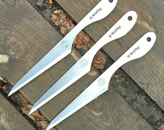 No-spin Throwing knives - set of 3 &quot;Hornet L&quot; 12 inch 6mm 250g Carbon Steel Stonewash Handmade Made in Ukraine For Instinct Throwing SKANF