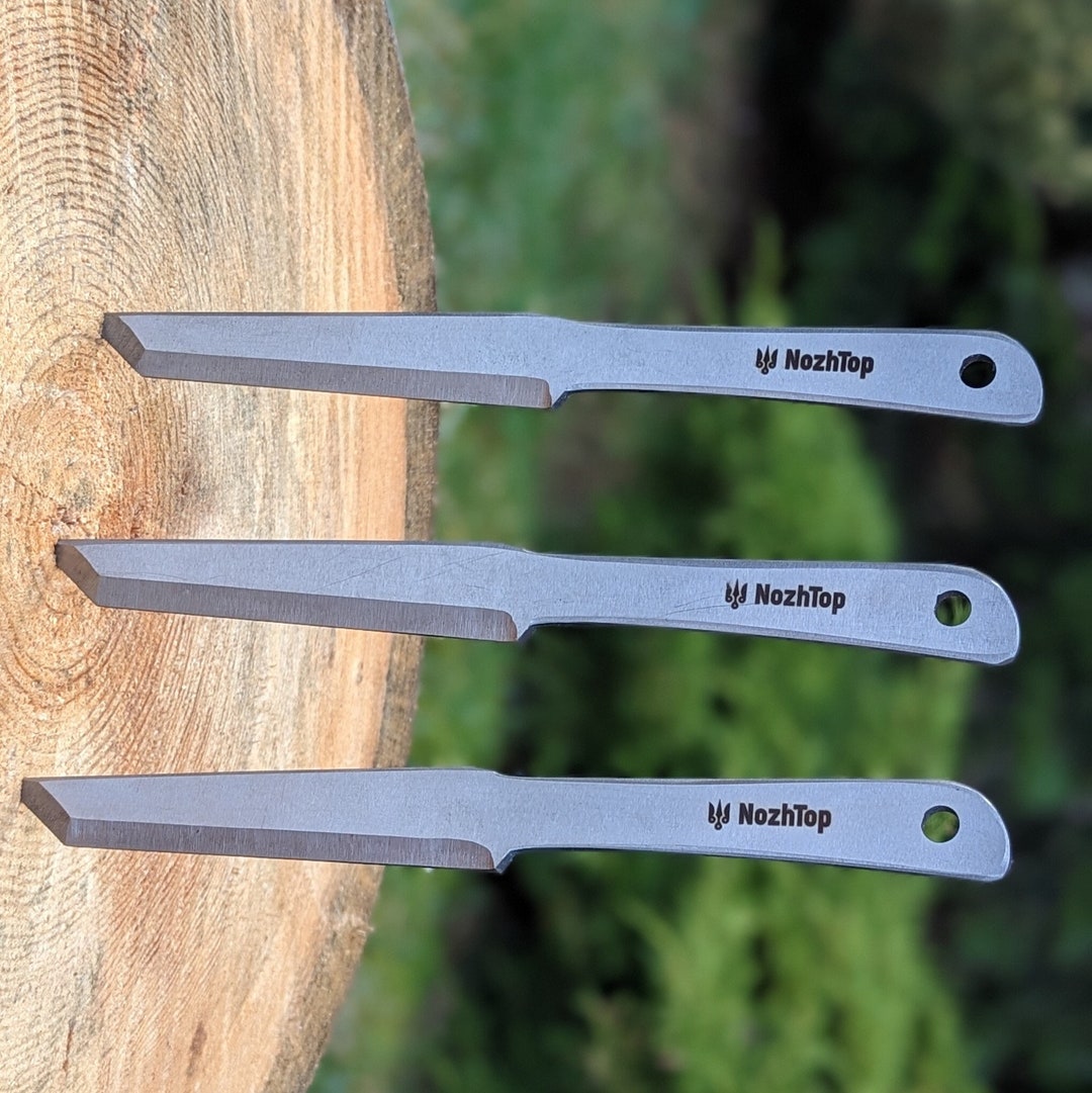 Set of Three Handmade Throwing Knives tantogator Made of Spring Steel