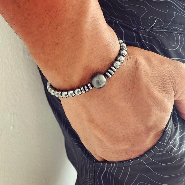 Tahitian black pearl and Hematite bracelet