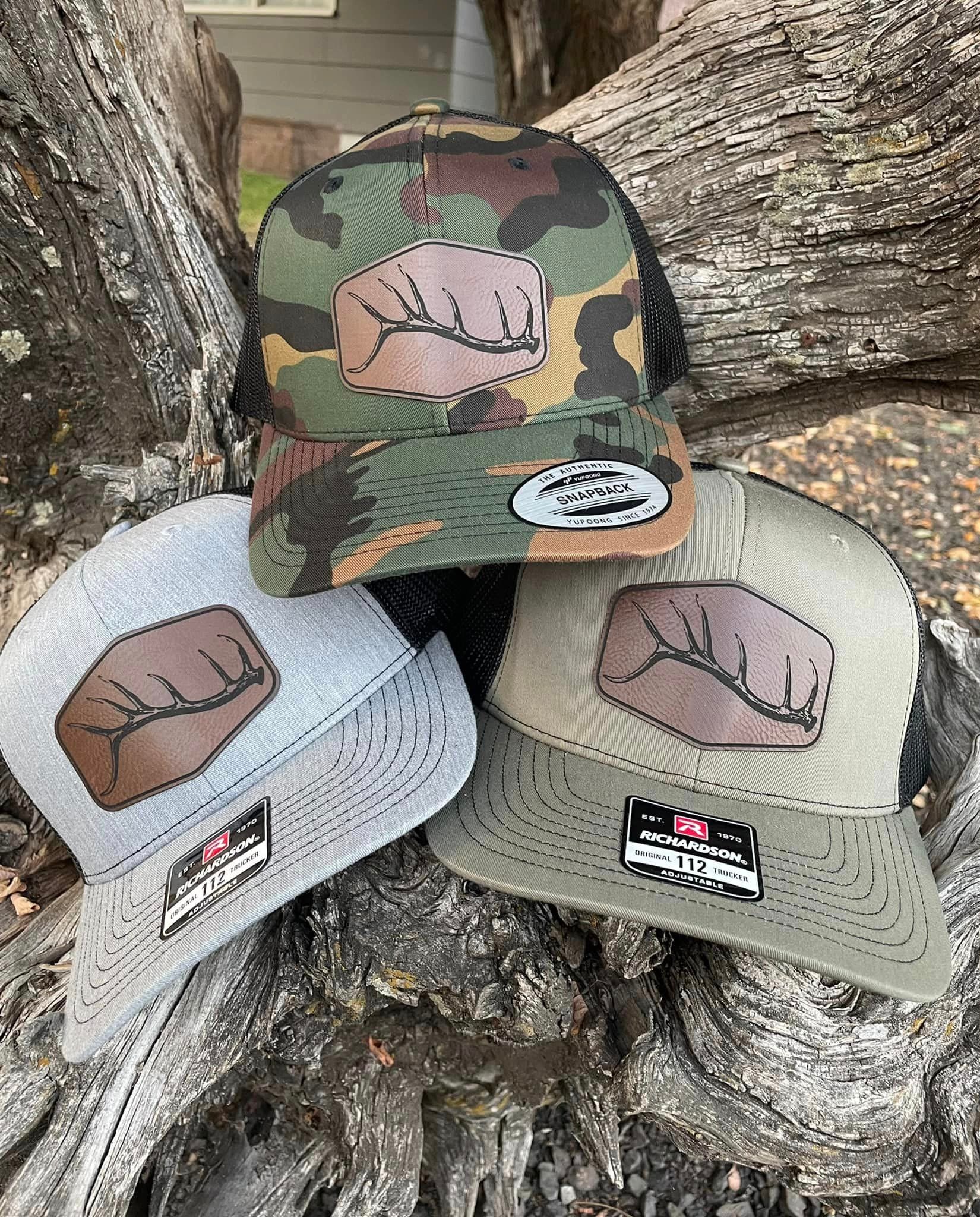 Leather Deer Patch on Classic Duck Camo Hat.