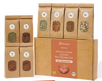 Rooibos Tee Selber Mischen Set mit 7 leckeren BIO Teesorten | DIY Tee Geschenkset | Tee Geschenkbox Mama | BonaTea Tee Geschenk Teeliebhaber