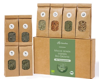 Grüner Tee Selber Mischen Set mit 7 leckeren BIO Teesorten | DIY Tee Geschenkset | Tee Geschenkbox Mama | BonaTea Tee Geschenk Teeliebhaber