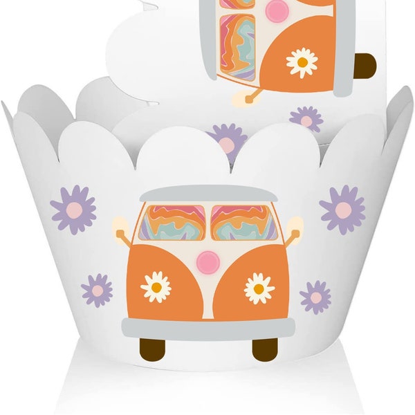 Groovy Van Cupcake Wrappers for Theme Birthday | Baby Shower Party Supplies and Decorations