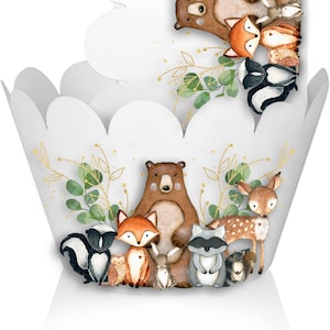 10 Pcs Woodland Animals Cupcake Wrappers | Forest Cupcake Cups for Birthday | Baby Shower Party Supplies Animals Theme Birthday Decorations
