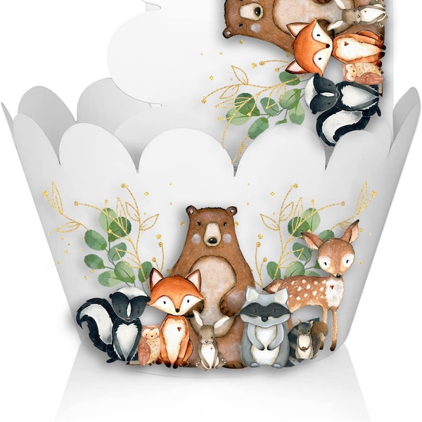 10 Pcs Woodland Animals Cupcake Wrappers | Forest Cupcake Cups for Birthday | Baby Shower Party Supplies Animals Theme Birthday Decorations