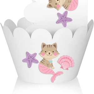 10 Pcs Mercat Cupcake Wrappers | Mermaid Cat Cupcake Cups for Birthday Party Supplies | Under The Sea Cat Theme Birthday Decorations