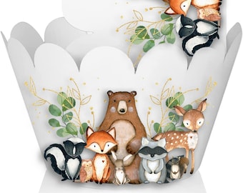 10 emballages de petits gâteaux animaux des bois | Cupcakes forêt pour anniversaire | Fournitures pour baby shower, décorations d'anniversaire sur le thème des animaux