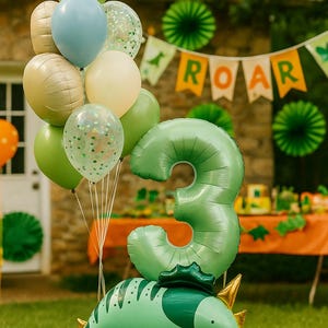 Dinosaur Balloon Set – Dino Party Decorations for Kids – T-Rex, Pterodactyl, Cute Dino & Number Balloon – Boys Birthday Decor