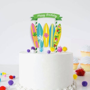 Colorful Surfboard Cake Topper Set - Tropical Beach Themed Birthday ...