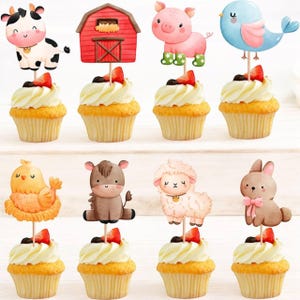 Farm Animal Cupcake Toppers – 10 pcs Barnyard Theme Party Decorations | Cute Farm Animals Birthday Cupcake Picks