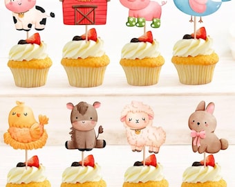 Farm Animal Cupcake Toppers – 10 pcs Barnyard Theme Party Decorations | Cute Farm Animals Birthday Cupcake Picks