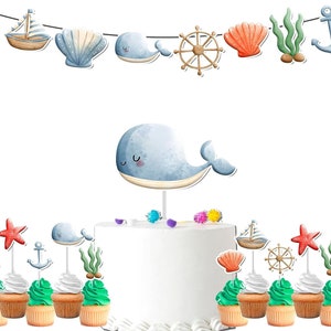 Under The Sea Birthday Banner Watercolor Whales Ocean Party Supplies Baby Shower , Birthday Decorations for Underwater Set Sea Animals