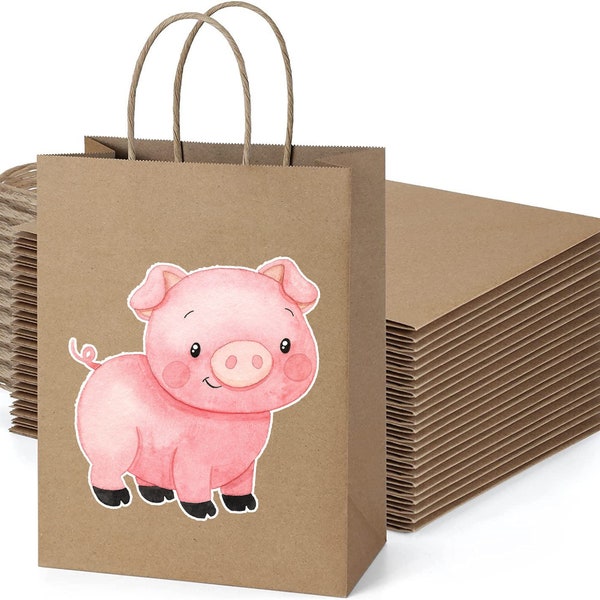 6 Pcs Pig Farm Animals Party Favor Bags | Barnyard Animals Birthday Party Supplies | Farm Animals Birthday Decorations Favors