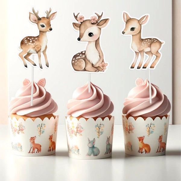 10 Pcs Rustic Deer Cupcake Toppers for Baby Shower and Birthday - Woodland Party Decor