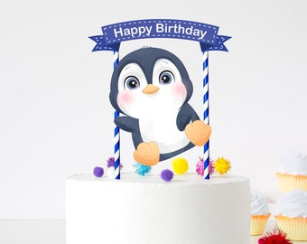 Vector un simpatico pinguino Buon compleanno 2 anni | Vettore Premium