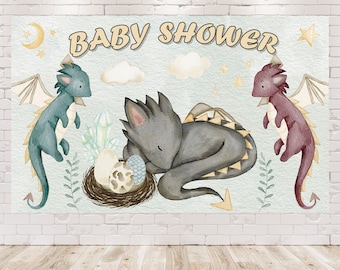 5x3FT Baby Shower Dragons Backdrop for Baby Shower Party Decorations . Magic Dragon Background for Baby Shower. Dragons Theme Photo Banner