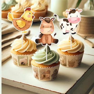 10 Pcs Farm Cupcake Toppers Boho Farm animals Theme | Farm animals Party Supplies for Birthday , Baby Shower | Farm Theme Decoration