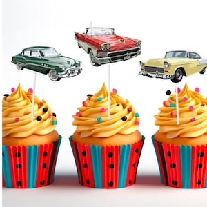 Vintage Classic Car Cupcake Toppers | Classic Cars Party Supplies for Birthday and etc.  | Classic vehicle Theme Birthday Decorations