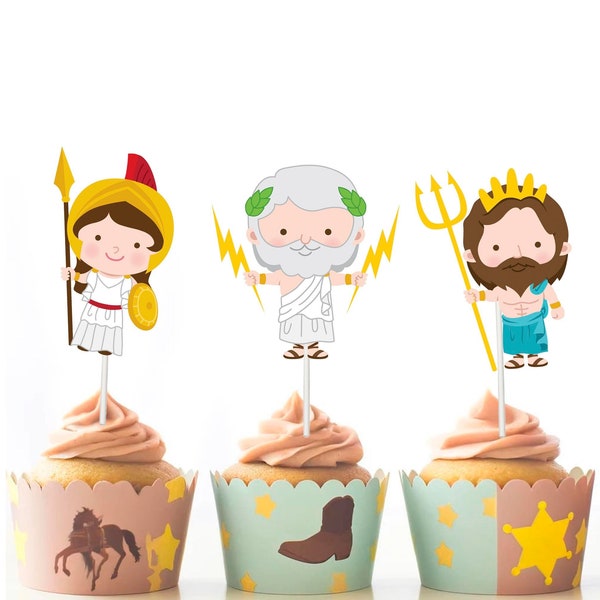 10 pcs Greek Gods Theme Cupcake Toppers for kids | Greece Vector God Party Supplies for Birthday Decorations | Zeus Party Supplies