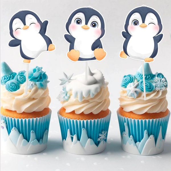 10 pcs Penguin Cupcake Toppers - Adorable Arctic Animal Cake Decorations for Winter Parties