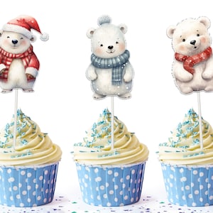 10 pcs Polar Bear Cupcake Toppers for Baby Shower and Birthday - Adorable Party Decor