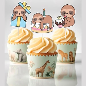 10 pcs Sloth Cupcake Toppers for Birthday Decorations