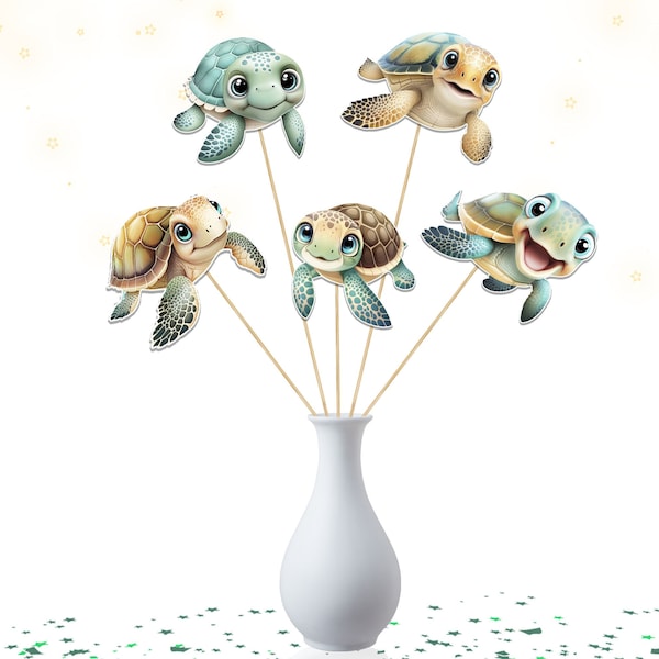 Set of 5 Sea Turtle Centerpieces for Baby Shower and Birthday - Ocean Party Decor