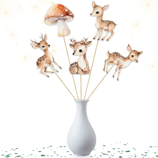 Set of 5 Rustic Deer Centerpieces for Baby Shower and Birthday - Woodland Party Decor