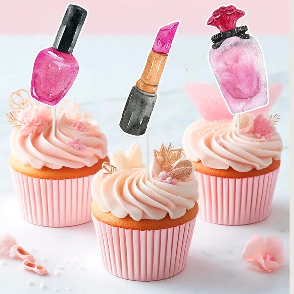 10 Pcs Chic Makeup Cupcake Toppers - Perfect for Glam Baby Showers & Fashionista Birthday Parties