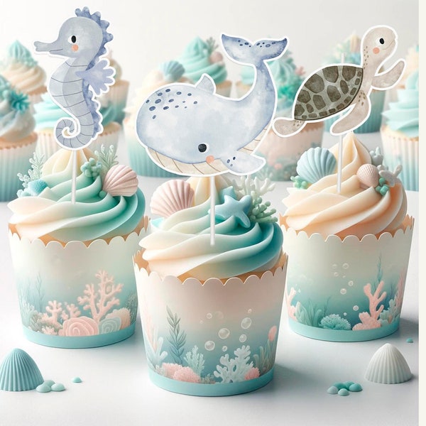 Under The Sea Cupcake Toppers for kids | Under The Sea Baby Shower Birthday Decorations for kids | Under The Sea Party Supplies