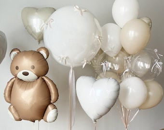 Bear & Elegant Neutral Balloon Bouquet | Perfect for Baby Showers and Birthday Parties